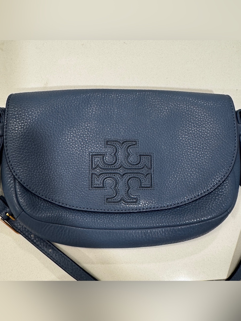 Tory Burch Crossbody Bag Blue Pebble Leather